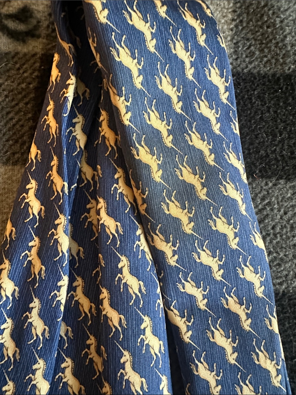Hermes Navy Silk Tie with Gold Horse Motif - Picture 3 of 4